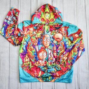 Adult Swim Rick & Morty All Over Graphic Hoodie Sweatshirt